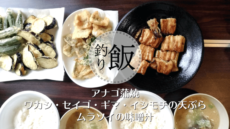 釣り飯！アナゴ蒲焼＋ワカシ・セイゴ・ギマ・イシモチの天ぷら