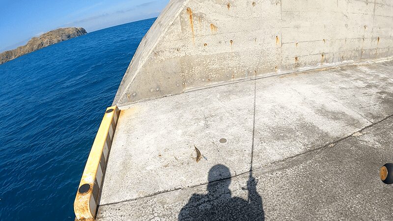 新島港の岸壁から見下ろす青い海と速い潮