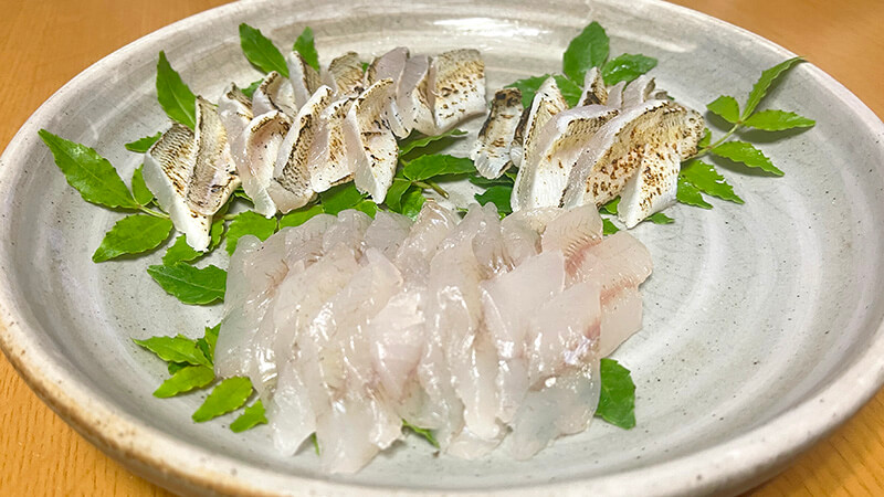 シロギスの刺身と炙りを盛り付けた釣り飯